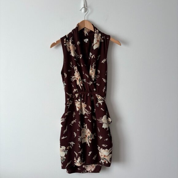 Aritzia Wilfred Sabine Dress Tie Belt Burgundy Wine Floral Size XS - Picture 1 of 5